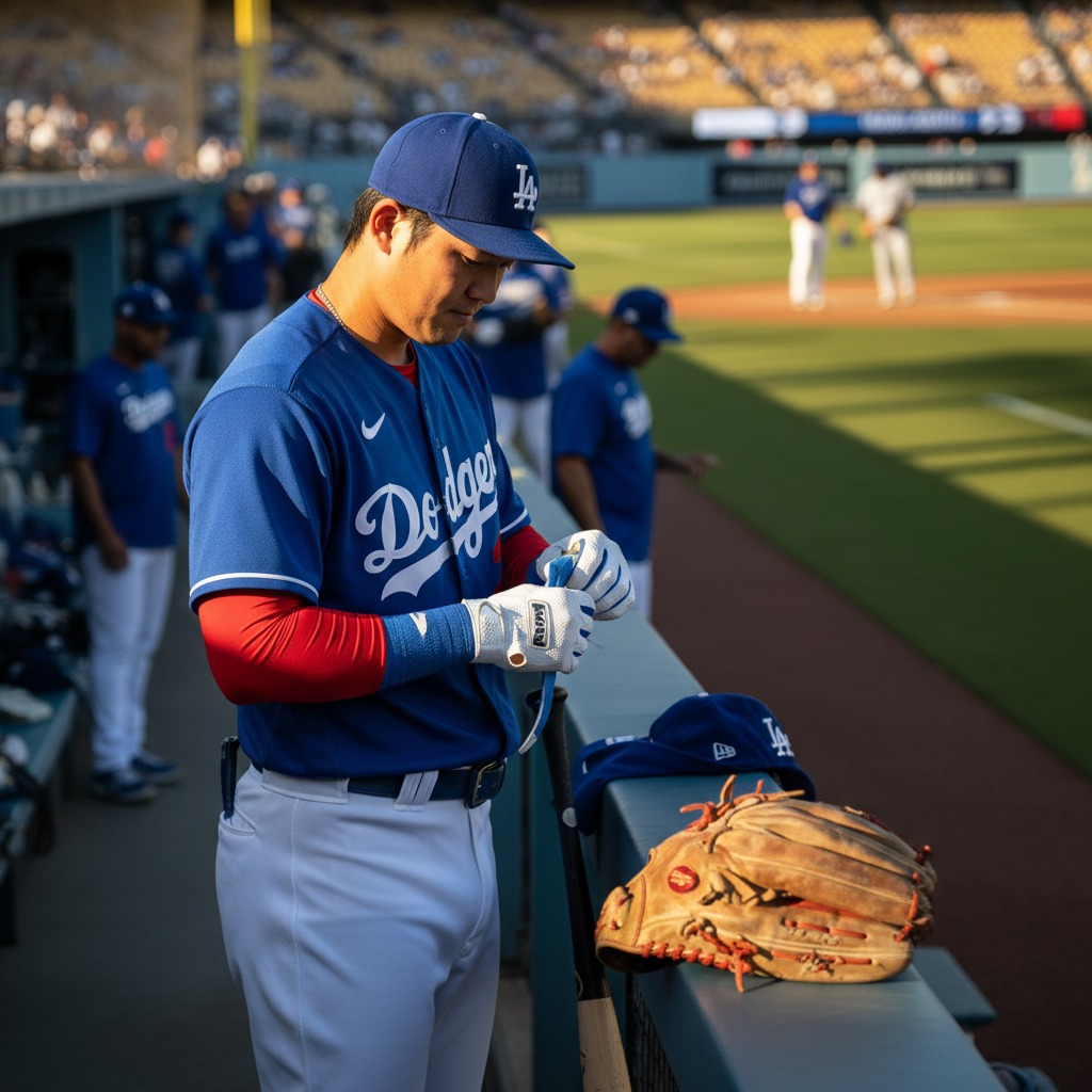 Shohei Ohtani gets ready
