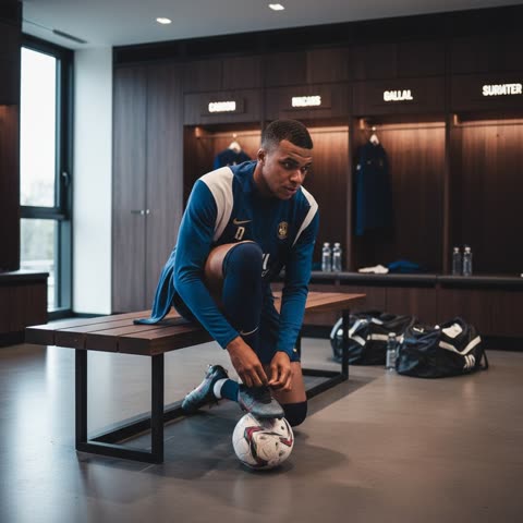 Kylian Mbappé gets ready for training