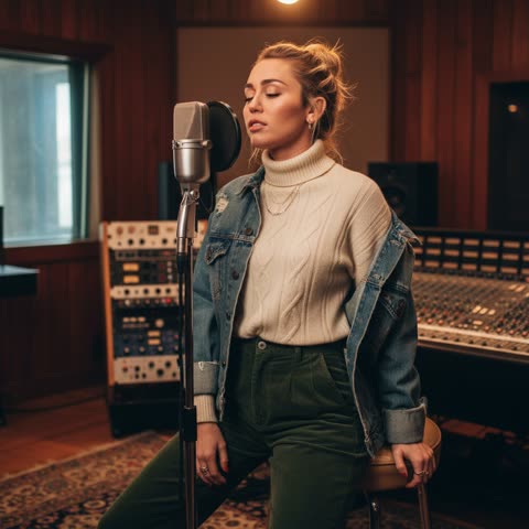 Miley Cyrus in the studio