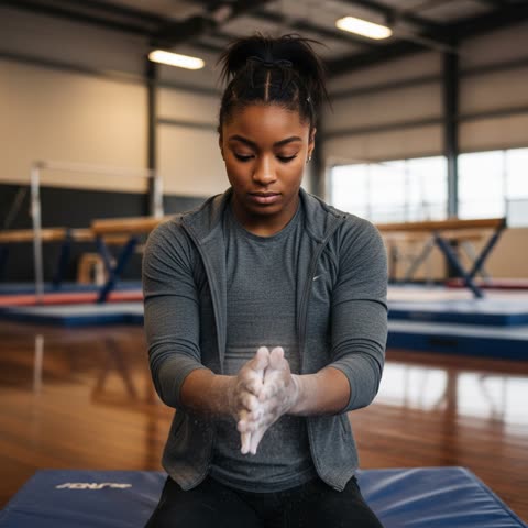 Simone Biles gets ready to train