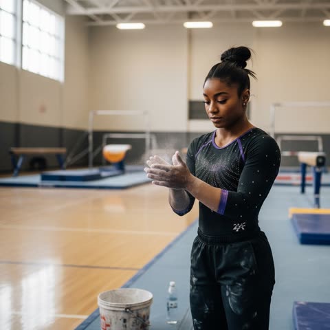 Simone Biles gets ready