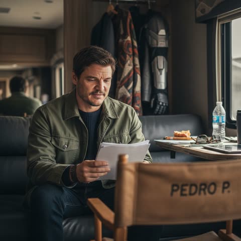 Pedro Pascal on set