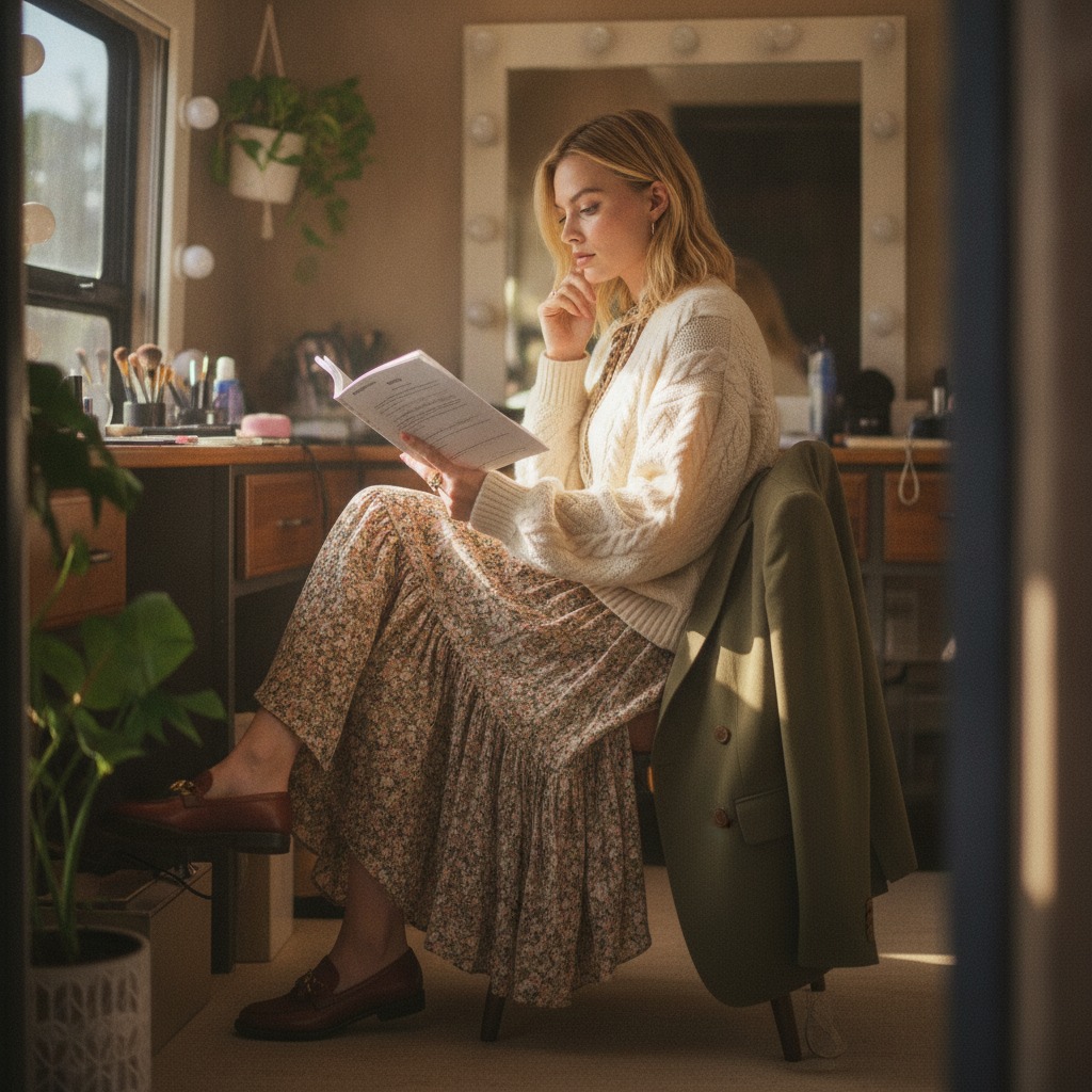 Margot Robbie reads her script