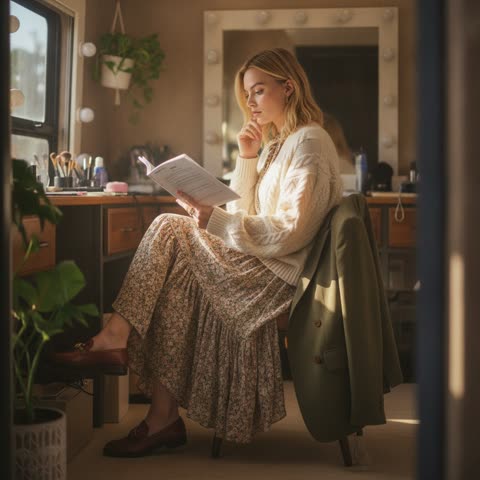 Margot Robbie reads her script