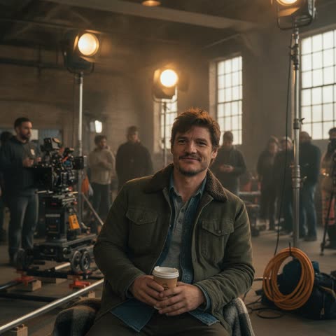 Pedro Pascal on set