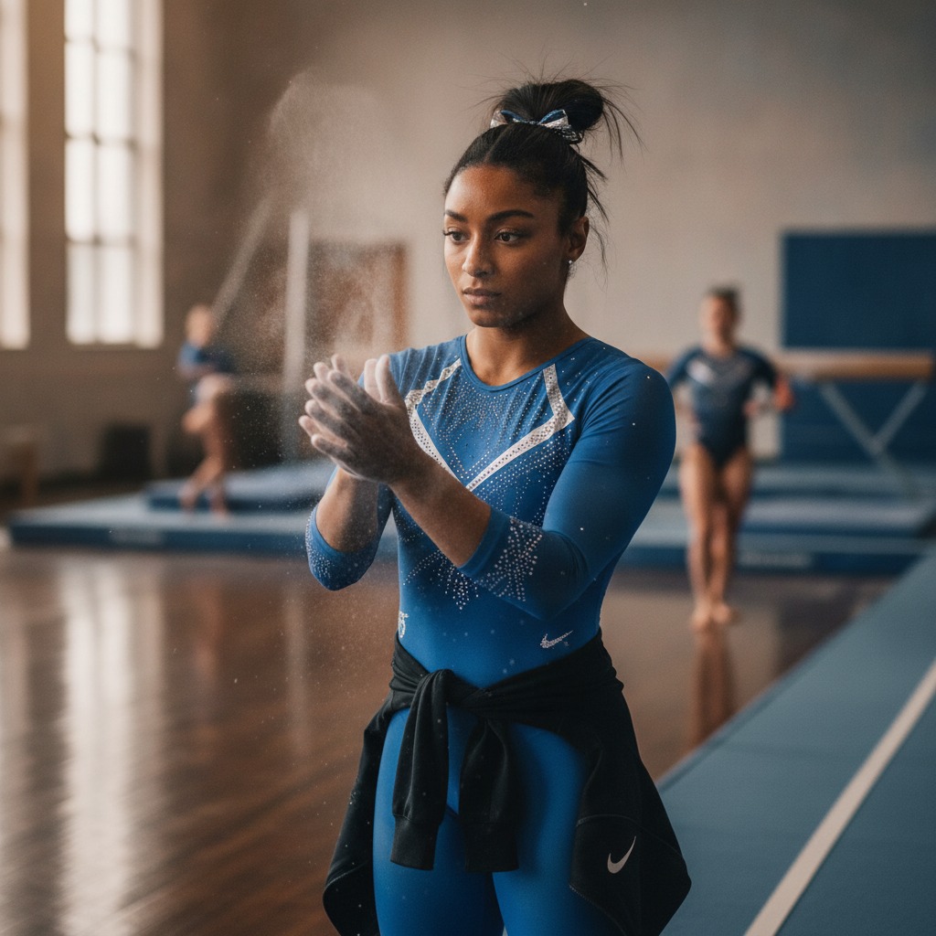 Simone Biles gets ready