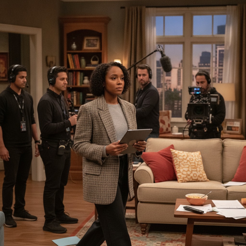 Quinta Brunson on the set
