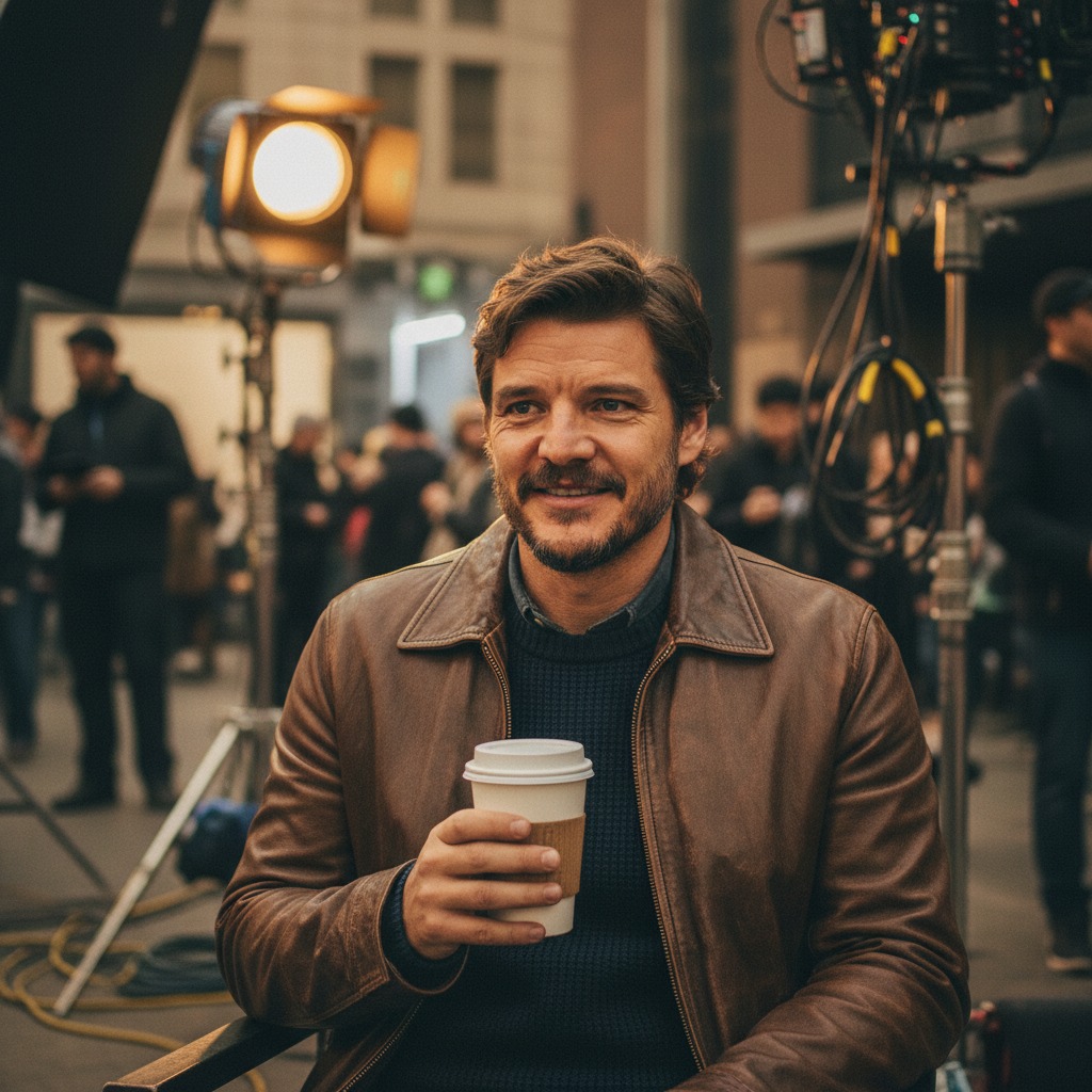 Pedro Pascal on the set