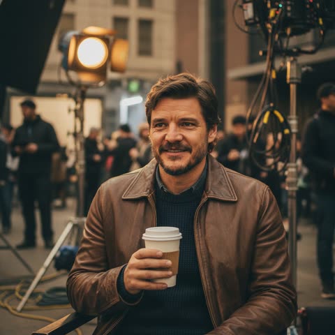 Pedro Pascal on the set