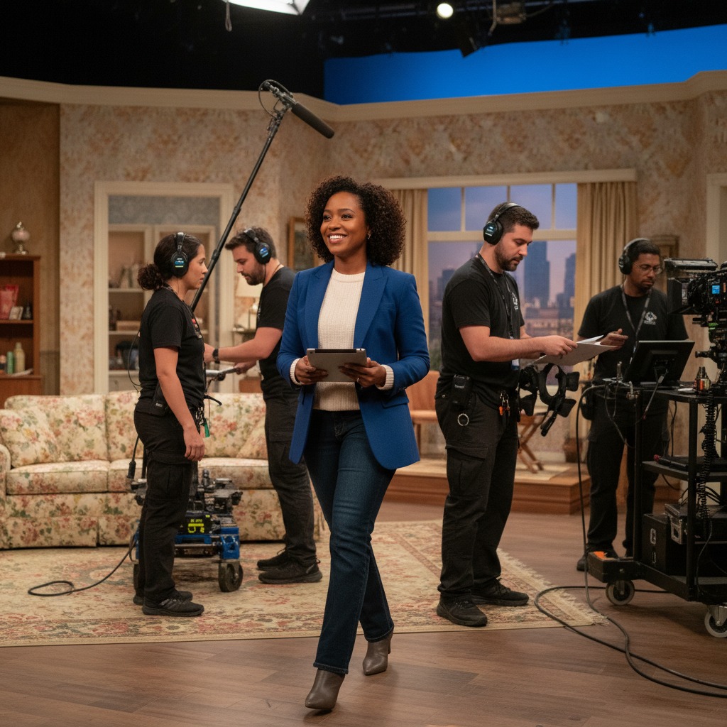 Quinta Brunson on the set