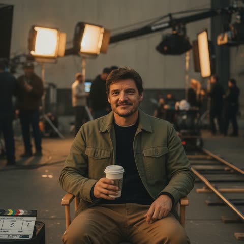 Pedro Pascal on set