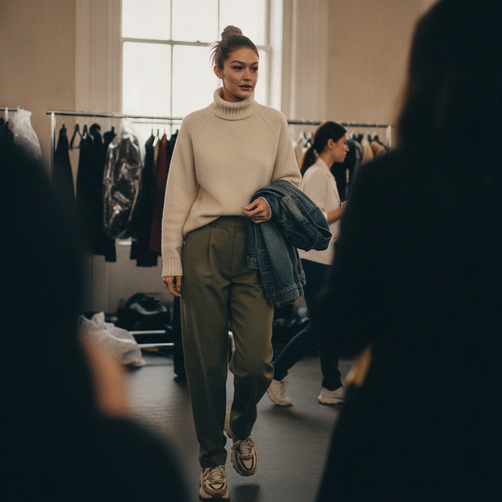 Gigi Hadid backstage before the show
