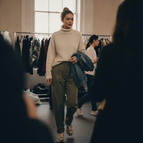 Gigi Hadid backstage before the show