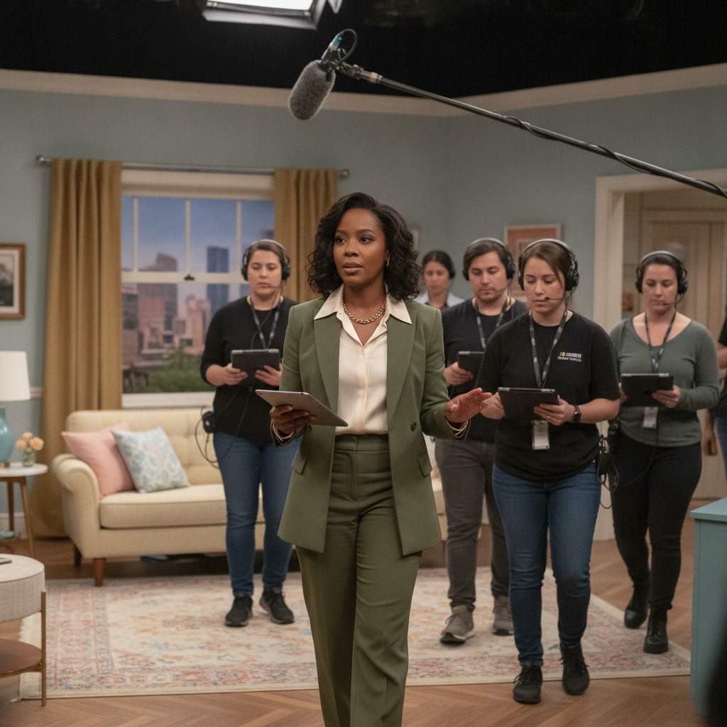 Quinta Brunson on set