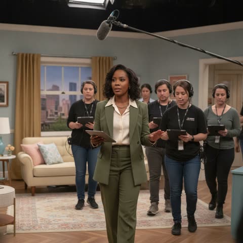 Quinta Brunson on set