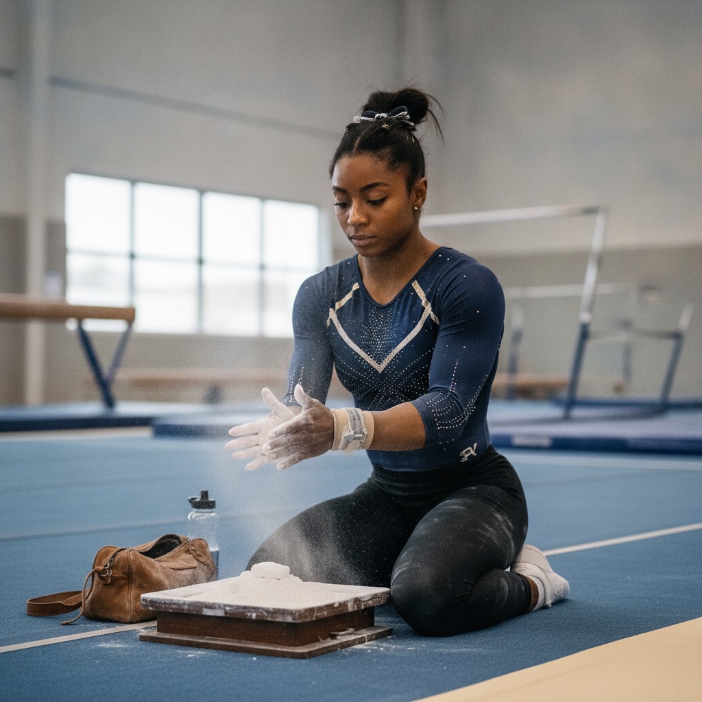 Simone Biles gets ready