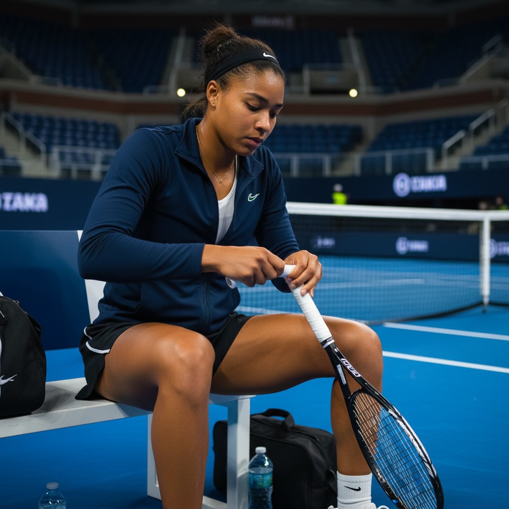 Coco Gauff prepping for the match