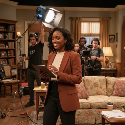 Quinta Brunson on set