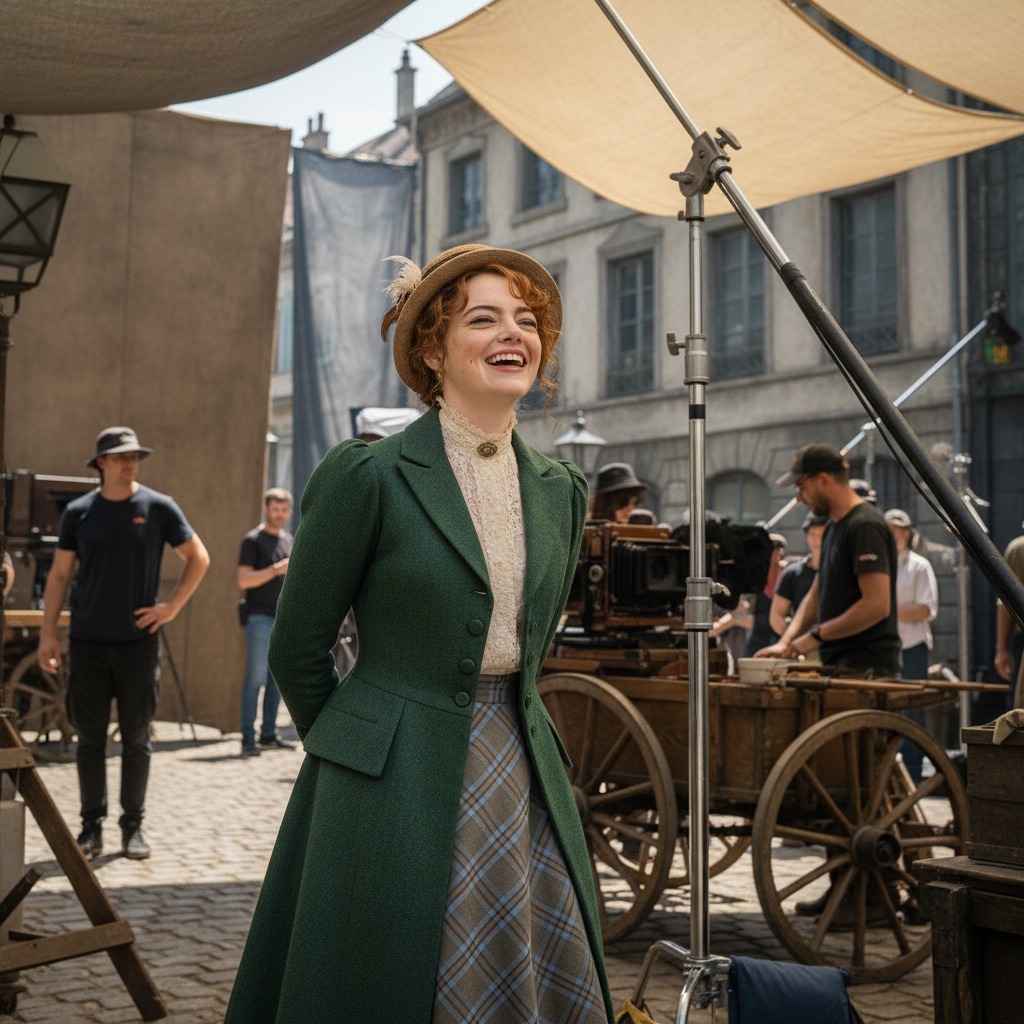 Emma Stone on set