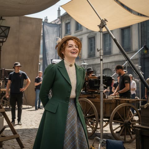 Emma Stone on set