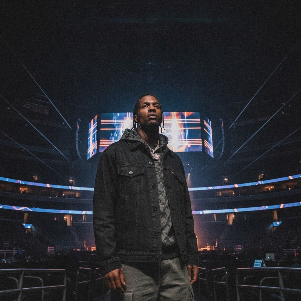 Travis Scott checks stage visuals