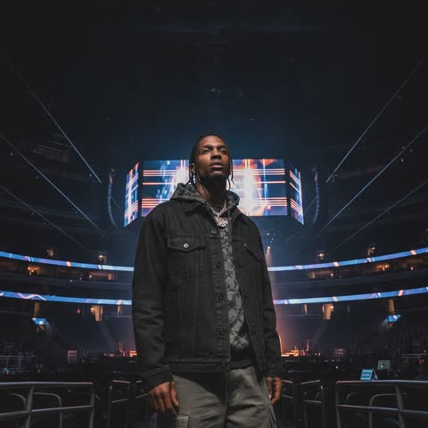 Travis Scott checks stage visuals