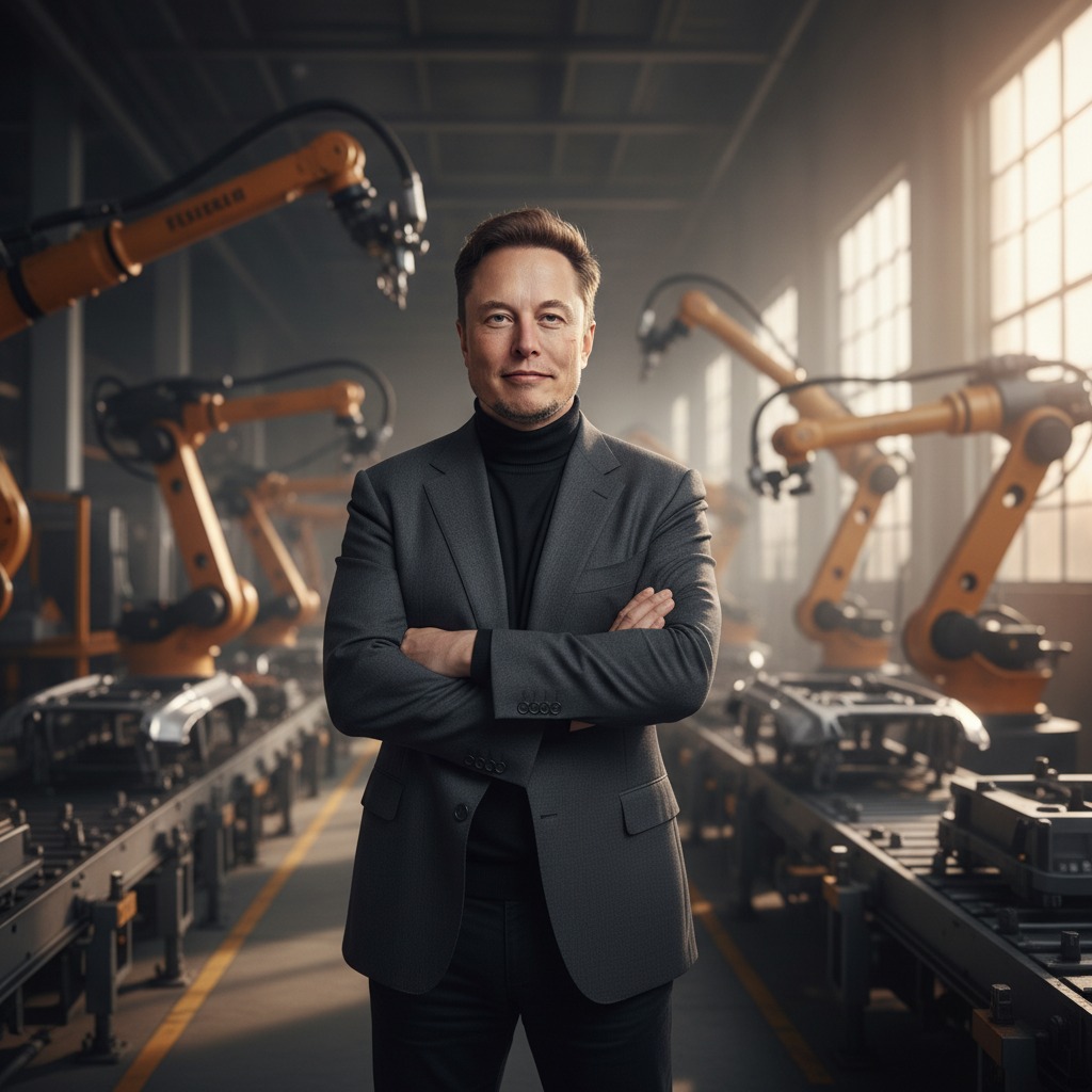 Elon Musk at the factory