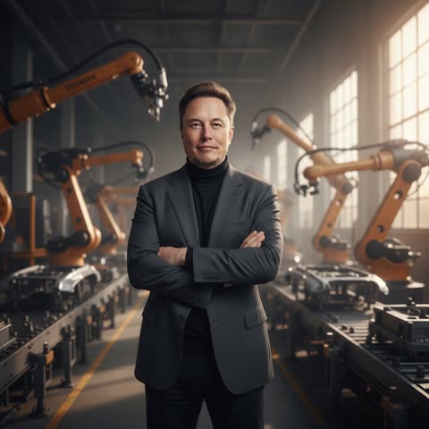 Elon Musk at the factory