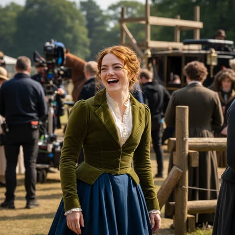 Emma Stone on set