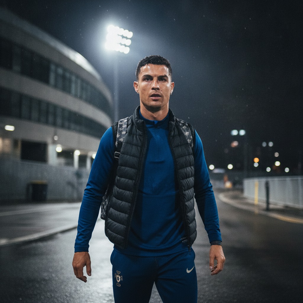 Ronaldo trains under stadium lights