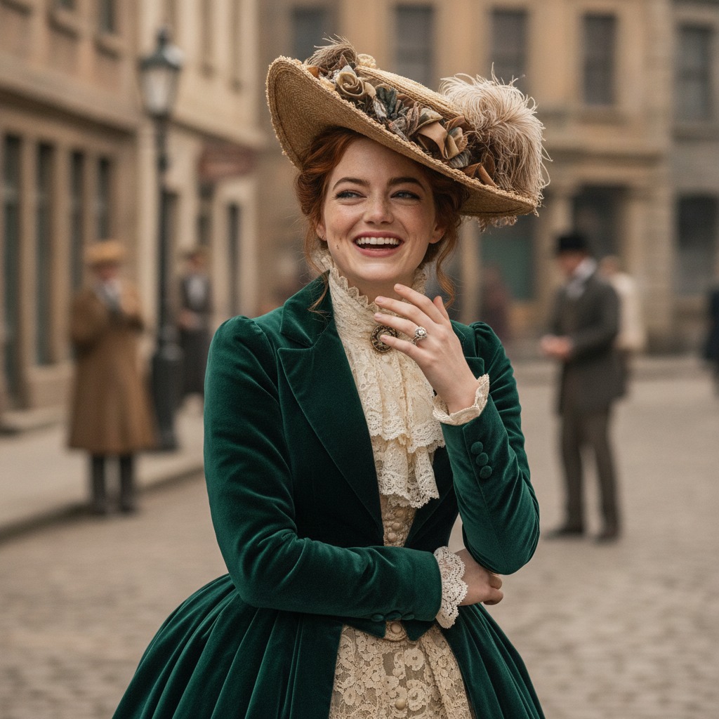 Emma Stone on set