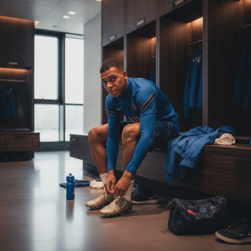 Kylian Mbappé gets ready for training