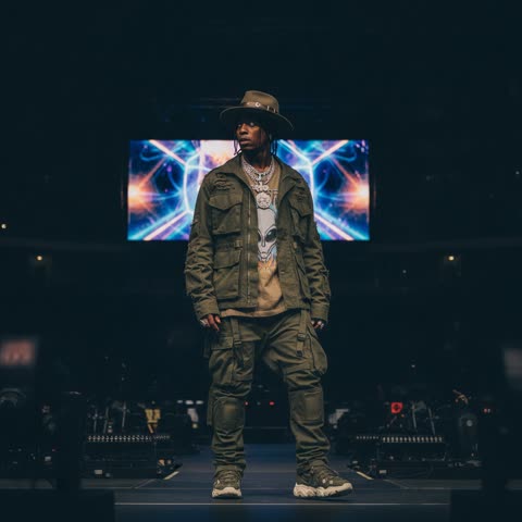 Travis Scott checks stage visuals