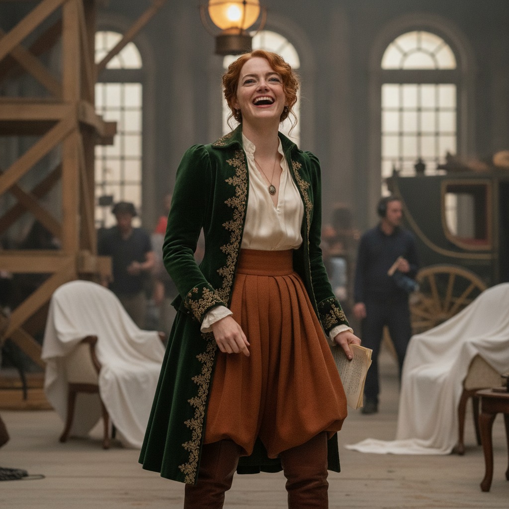 Emma Stone on set
