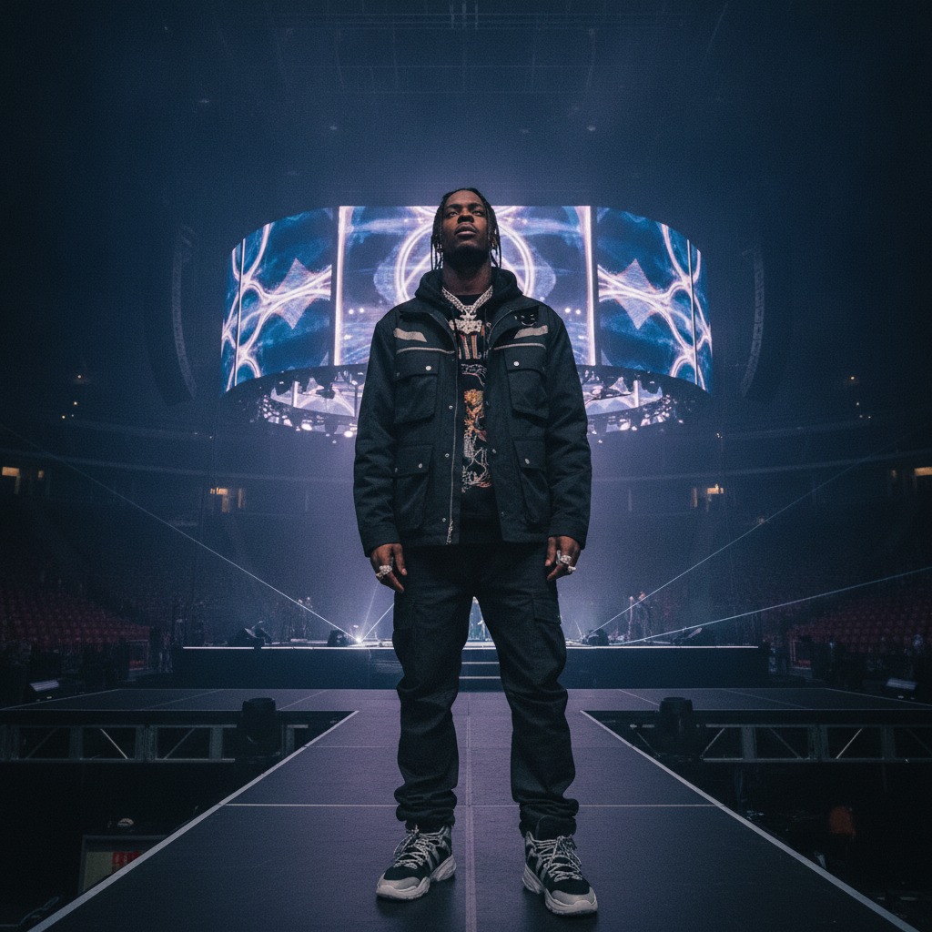 Travis Scott checks stage visuals