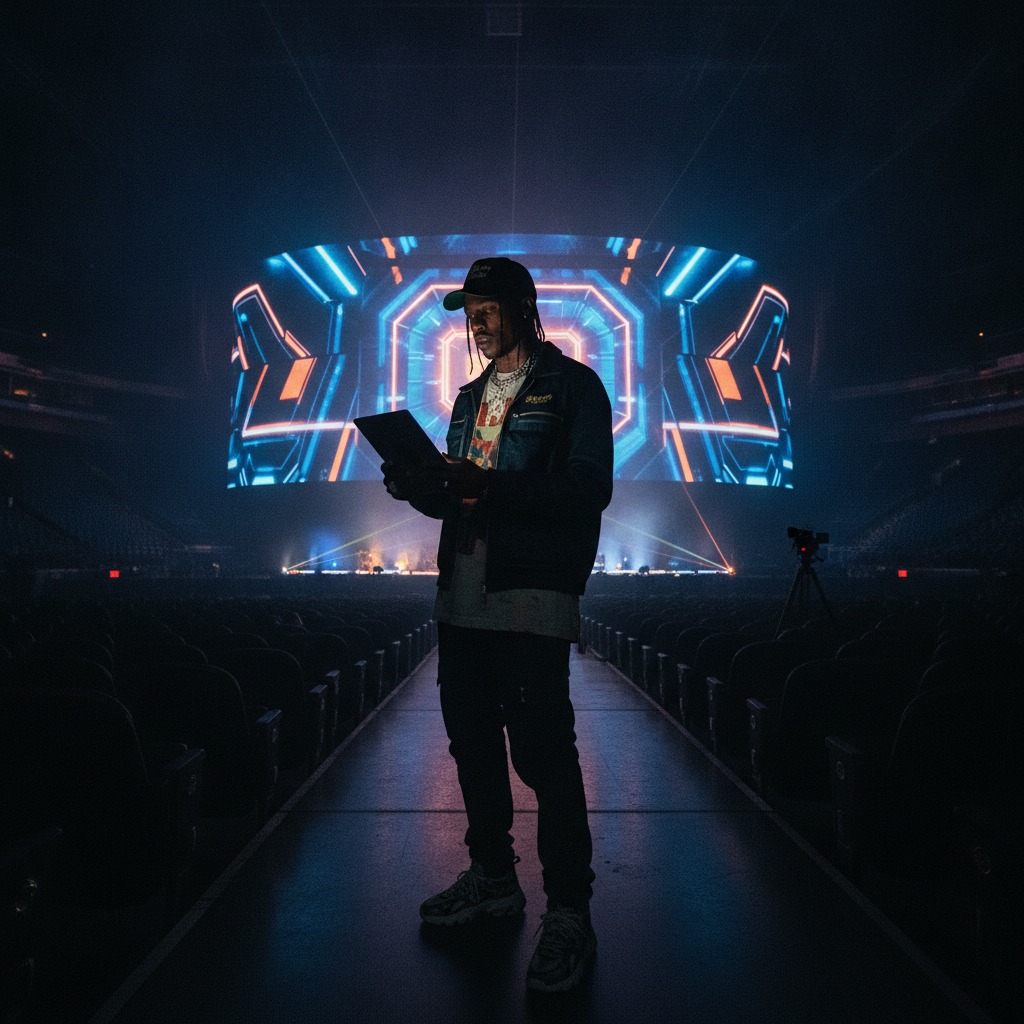 Travis Scott checks stage visuals