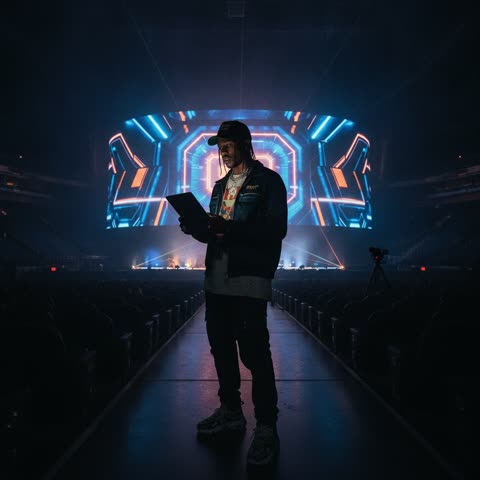 Travis Scott checks stage visuals