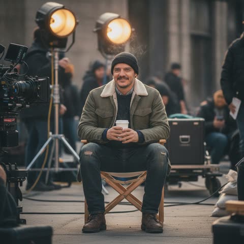 Pedro Pascal on set