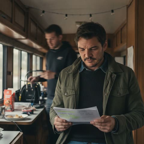 Pedro Pascal on set
