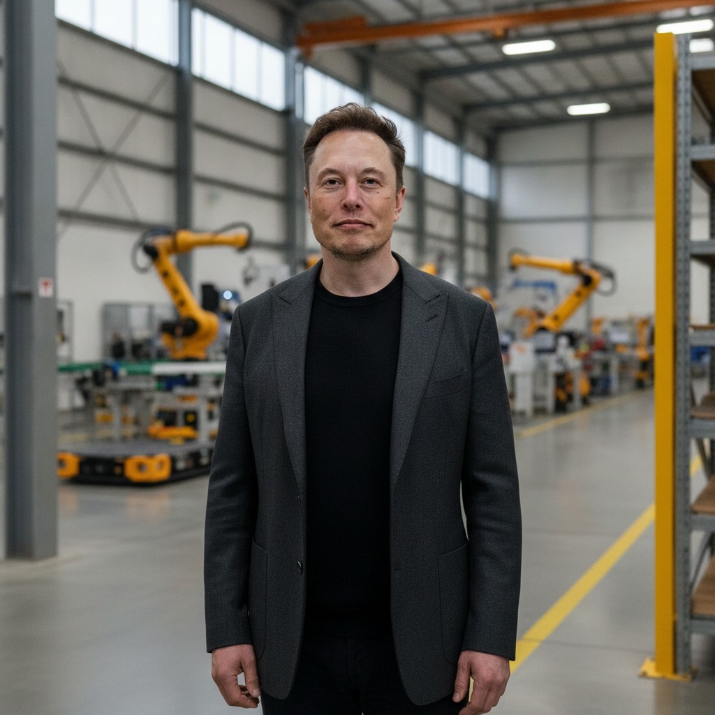 Elon Musk at the factory