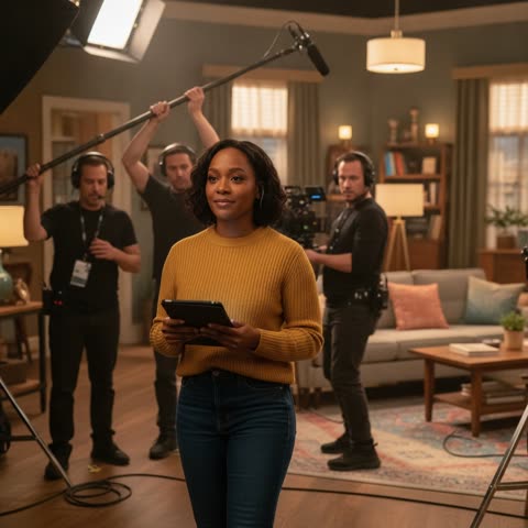 Quinta Brunson on the set