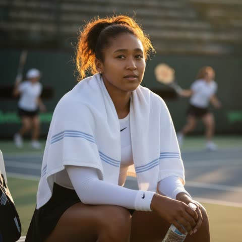 Naomi Osaka courtside after practice