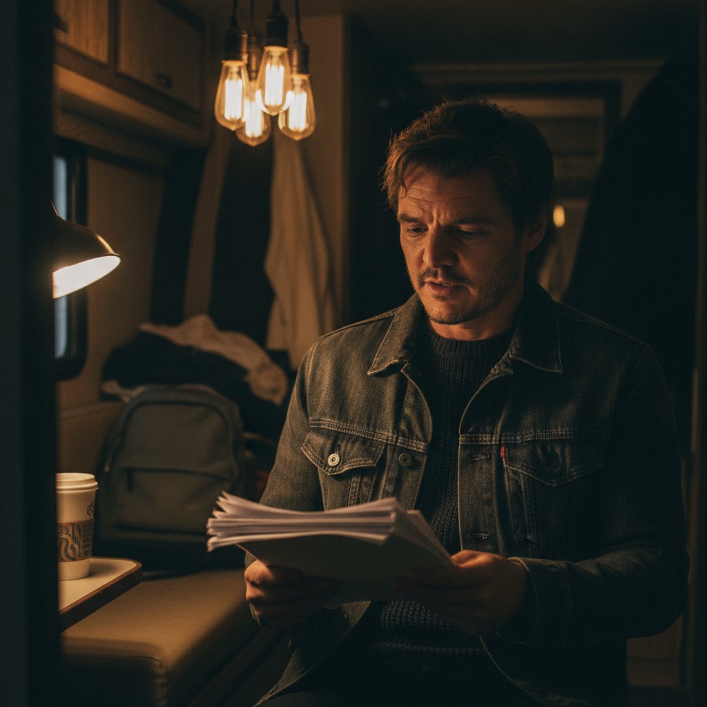 Pedro Pascal prepping his lines