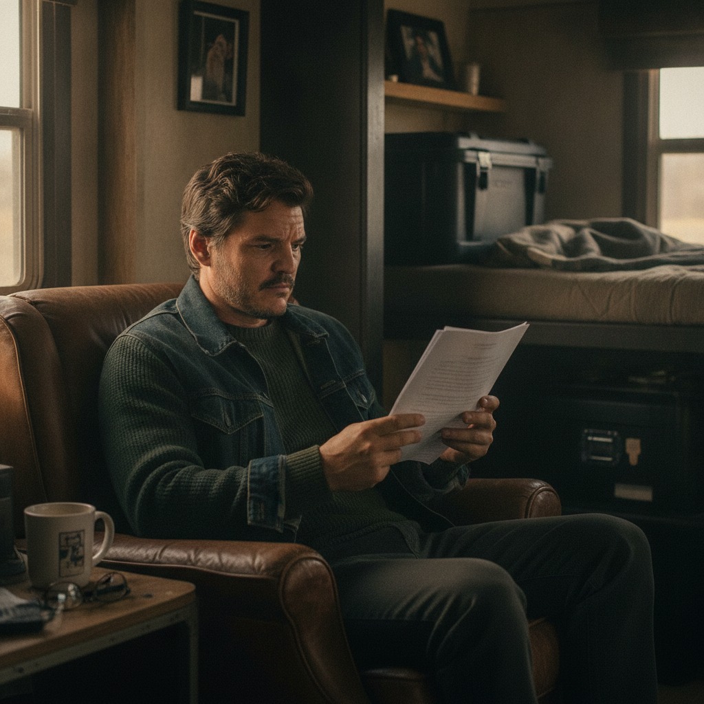 Pedro Pascal on set