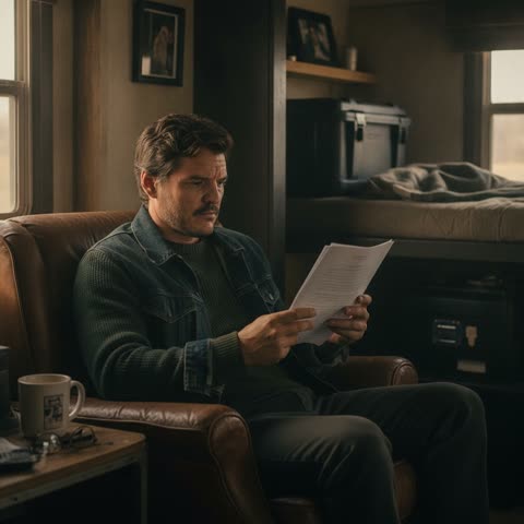 Pedro Pascal on set