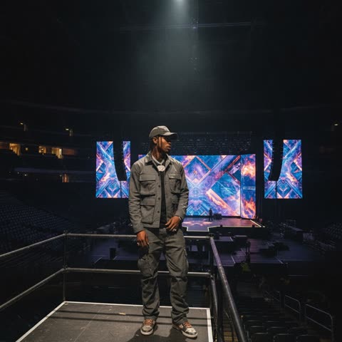 Travis Scott checks stage visuals