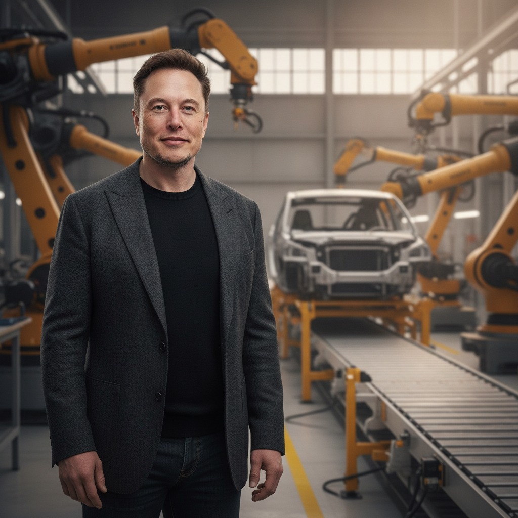 Elon Musk at the factory