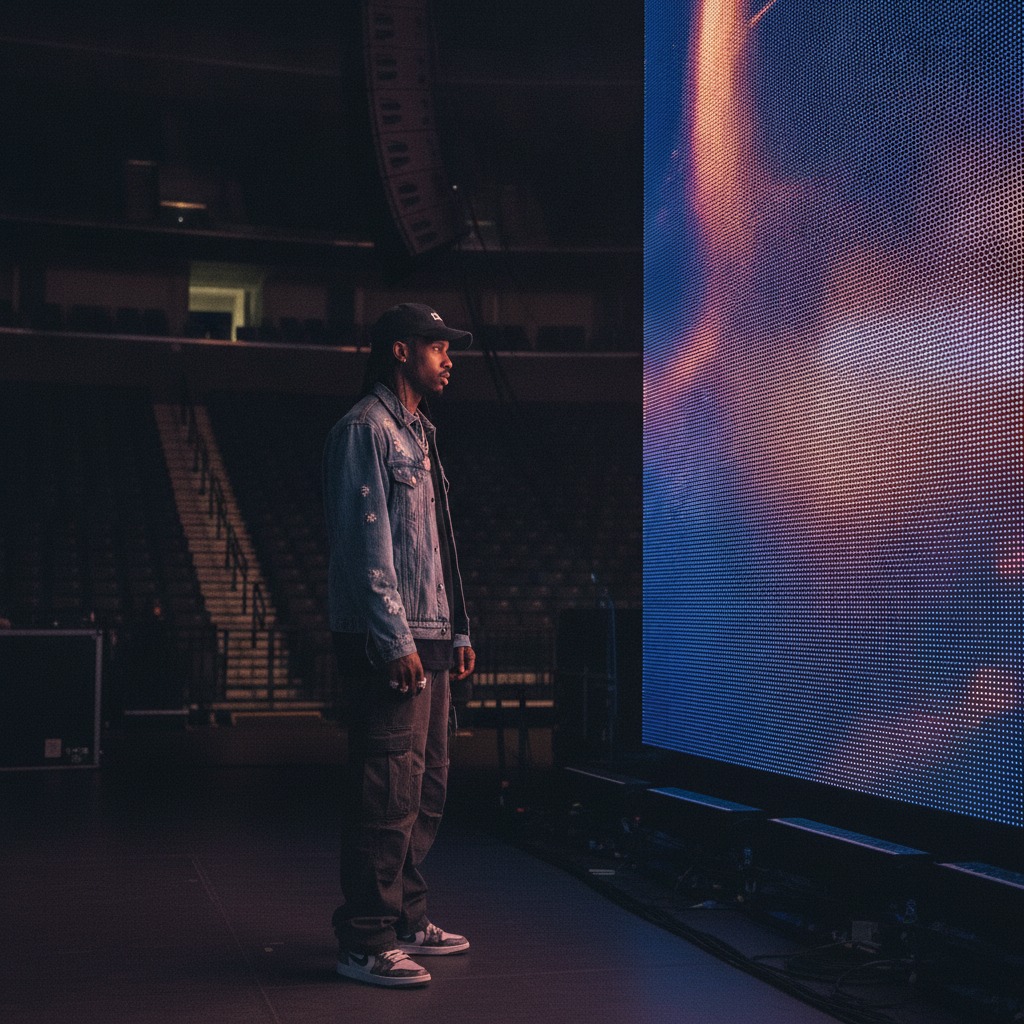 Travis Scott checks stage visuals