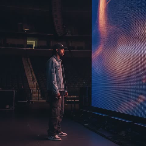 Travis Scott checks stage visuals