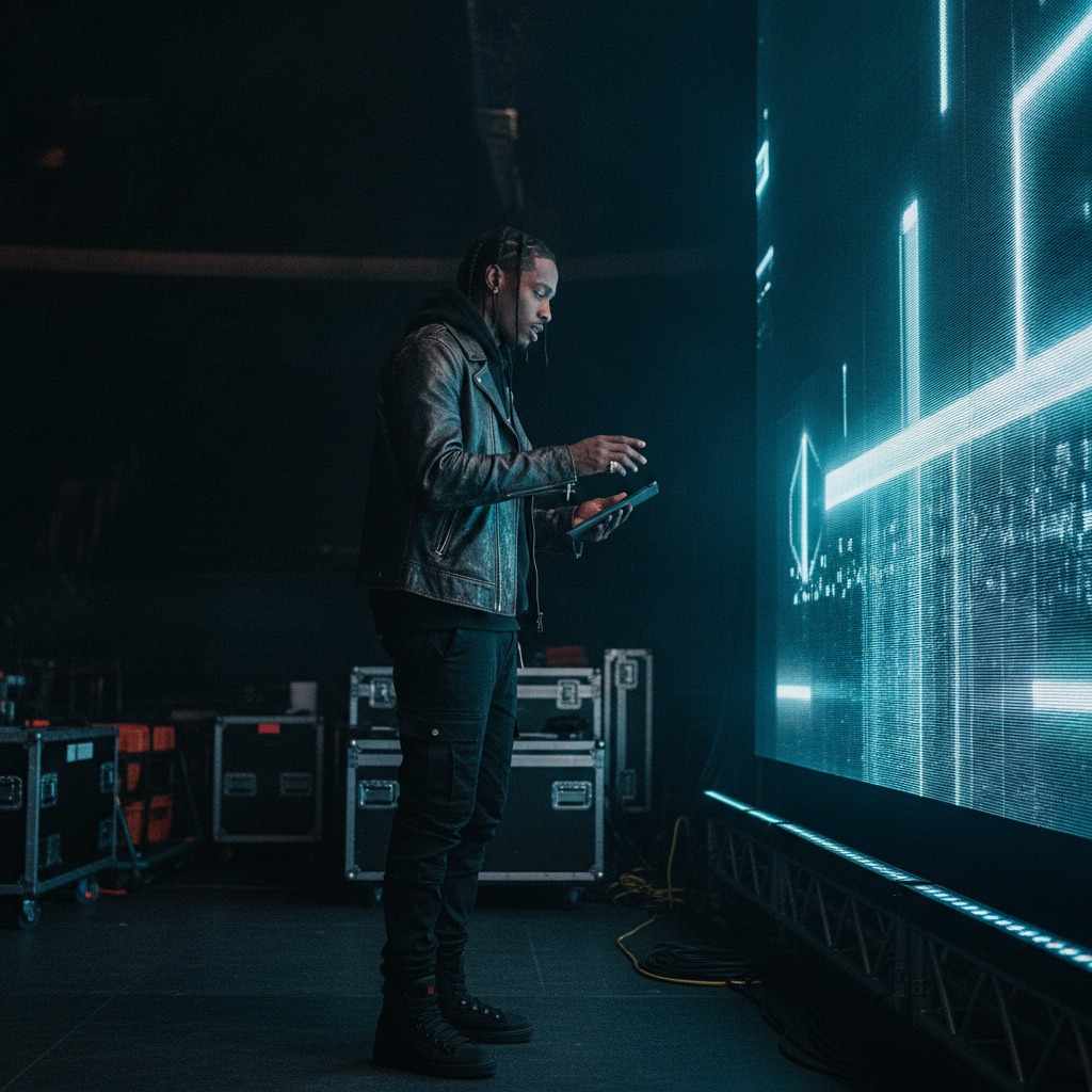 Travis Scott checks stage visuals